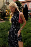 VESTIDO MIDI BARRA ASSIMETRICA COM GOLA MEDIA POA COLEÇÃO VERÃO 27