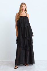 VESTIDO MIDI BABADOS COM DETALHE RENDA BARRA COLEÇÃO INVERNO 26