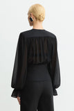 CONJUNTO DE BLUSA COM TRANSPARENCIA E ACINTURADA E CALÇA ESTRUTURADA COLEÇÃO INVERNO 26