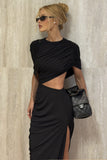 VESTIDO MIDI SOBREPOSICAO FLUIDA BUSTO BARRA BALONE COLEÇÃO INVERNO 26