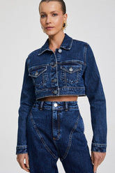 JAQUETA CURTA JEANS COM BOLSOS NA FRENTE COLEÇÃO VERÃO 24