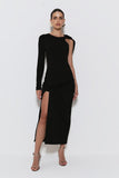 VESTIDO MIDI COM UMA MANGA SÓ COM DETALHE FAIXA OMBRO COLEÇÃO INVERNO 25
