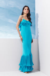 VESTIDO LONGO BABADOS PLISSADO COLEÇÃO VERÃO 27