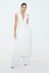 CONJUNTO DE BLUSA REGATA ALONGADA COM AMARRAÇÃO E CALÇA RETA EM LINHO COM CINTO COLEÇÃO VERÃO 25