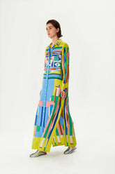 VESTIDO LONGO DE SEDA COM ESTAMPA GEOMETRICA ZEUGMA COLEÇÃO VERÃO 26