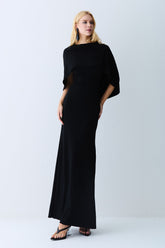 VESTIDO LONGO DECOTE V ABERTURA COSTAS E CAPA COLEÇÃO VERÃO 27