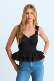 BLUSA REGATA RENDA DECOTE E ALCAS BARRA ESTRUTURADA COLEÇÃO VERÃO 2