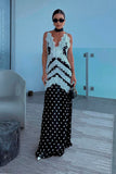 VESTIDO LONGO DECOTE V COM DETALHES EM RENDA BORDADAS POÁ COLEÇÃO VERÃO 27