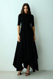 VESTIDO MIDI SAIA COM RECORTES ASSIMETRICOS PRETO COLEÇÃO VERÃO 27