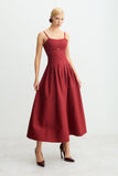 VESTIDO LONGO ACINTURADO PREGAS SAIA RECORTE BUSTO COLEÇÃO INVERNO 26