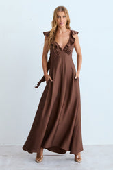VESTIDO MIDI BABADOS FLUIDOS DECOTE E COSTAS DECOTE V COLEÇÃO INVERNO 26