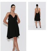 VESTIDO CURTO BABADOS BUSTO E COSTAS E AMARRAÇÃO COLEÇÃO INVERNO 25