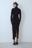 VESTIDO MIDI GOLA ALTA FRANZIDOS LATERAIS E COSTAS COLEÇÃO INVERNO 26