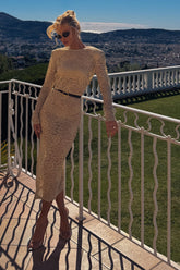 VESTIDO MIDI EM RENDA COM OMBREIRAS E MANGA LONGA COLEÇÃO INVERNO 26
