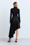 VESTIDO MIDI GOLA ALTA BARRA ASSIMETRICA ESTRUTURADA COLEÇÃO INVERNO 26