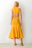 VESTIDO MIDI BARRA COM RODA AMPLA E ABERTURA COSTAS COLEÇÃO VERÃO 27