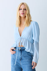 BLUSA MANGA LONGA FRANZIDOS REGULAVEIS E AMARRACAO COLEÇÃO VERÃO 27