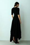 VESTIDO MIDI SAIA COM RECORTES ASSIMETRICOS PRETO COLEÇÃO VERÃO 27