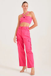 CONJUNTO DE CALÇA BOLSO CARGO LATERAL E CROPPED COM NÓ COLEÇÃO INVERNO 23