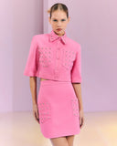 CONJUNTO DE CASAQUETO E SAIA PESPONTOS BORDADO COLEÇÃO VERÃO 23