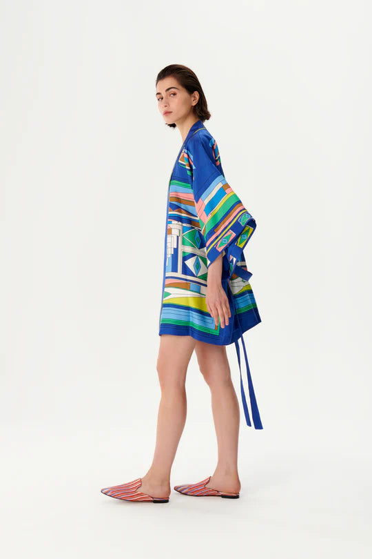 KIMONO CURTO DE SEDA COM PADRÃO GEOMETRICO ZEUGMA COLEÇÃO VERÃO 26