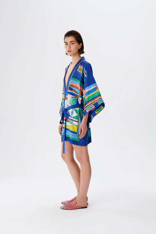 KIMONO CURTO DE SEDA COM PADRÃO GEOMETRICO ZEUGMA COLEÇÃO VERÃO 26