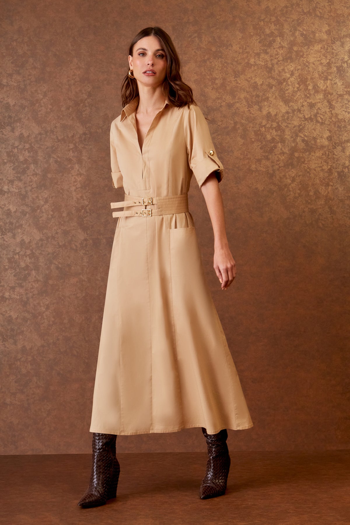 VESTIDO MIDI MANGA ALETA COLEÇÃO INVERNO 25