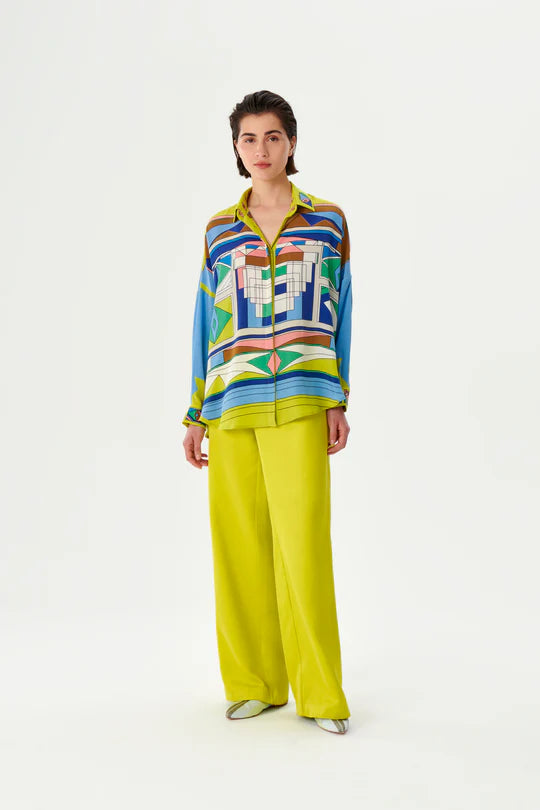 CAMISA DE SEDA OVERSIZED COM PADRÃO GEOMETRICO ZEUGMA COLEÇÃO VERÃO 26