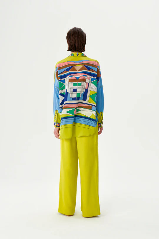 CAMISA DE SEDA OVERSIZED COM PADRÃO GEOMETRICO ZEUGMA COLEÇÃO VERÃO 26