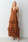 VESTIDO MIDI BABADOS BARRA COM AMARRACAO FRONTAL COLEÇÃO VERÃO 27