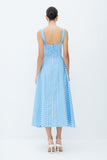 VESTIDO MIDI DECOTE RETO E SAIA AMPLA LISTRADO COLEÇÃO VERÃO 26
