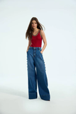 CALÇA JEANS BOTÕES LATERIAS COLEÇÃO INVERNO 25