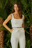 CONJUNTO DE TOP DETALHADO TRANÇADO OURO E CALÇA LAÇO COS COLEÇÃO VERÃO 24