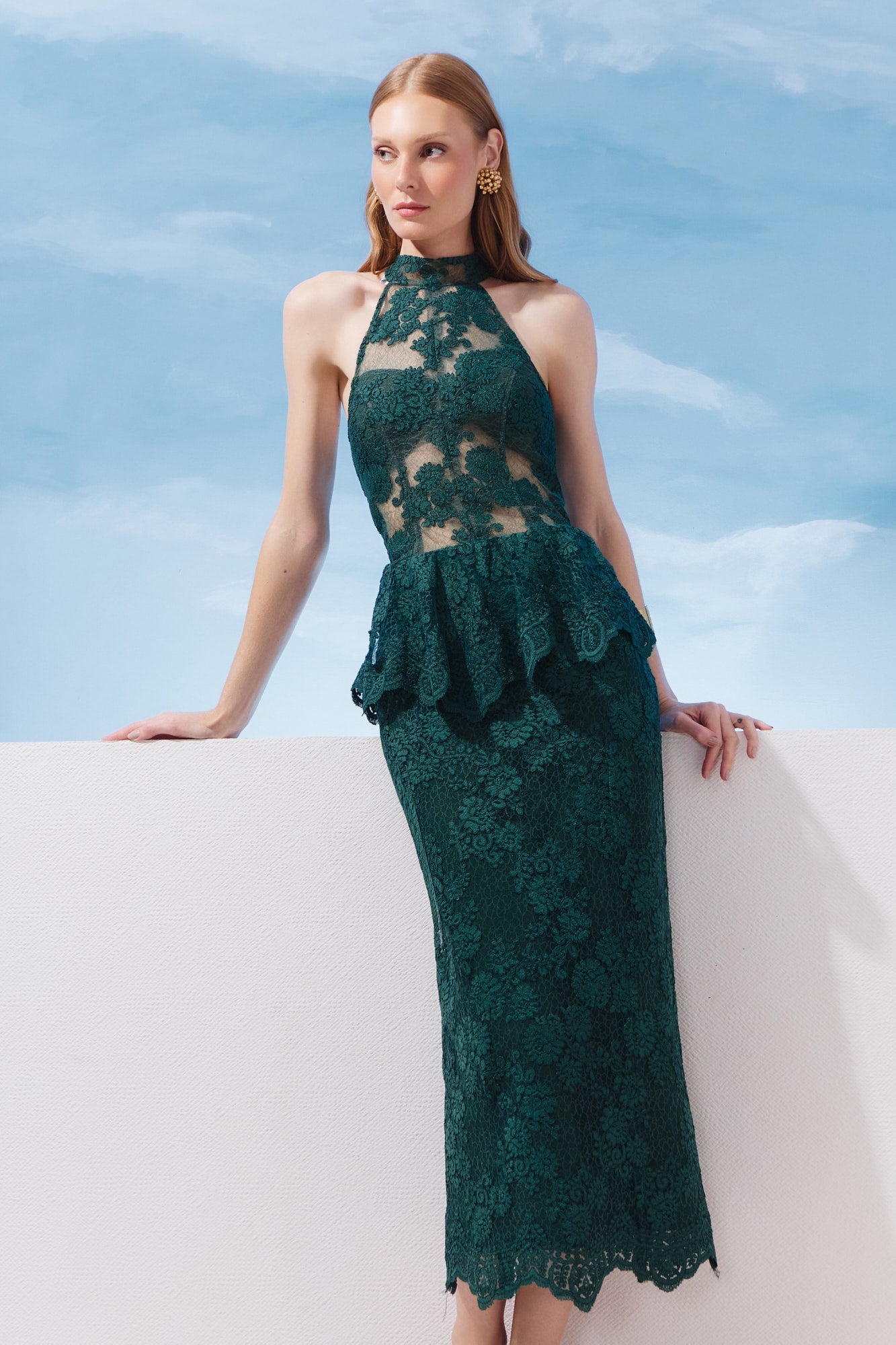 VESTIDO MIDI RENDA COM BASQUE COLEÇÃO VERÃO 27