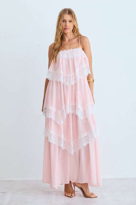 VESTIDO MIDI BABADOS COM DETALHE RENDA BARRA COLEÇÃO INVERNO 26