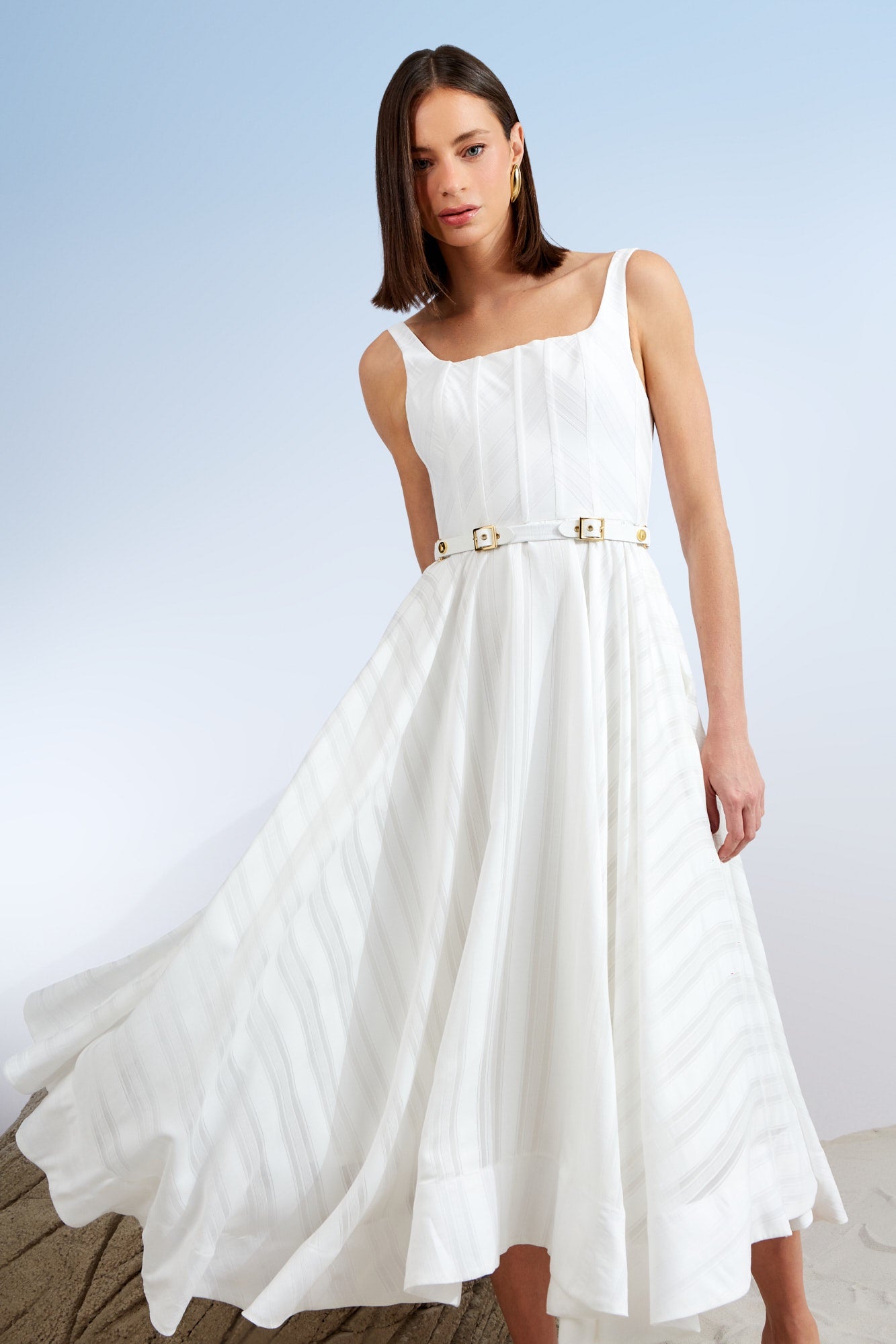 VESTIDO MIDI DETALHE FIVELA COURO COLEÇÃO ALTO VERÃO 26