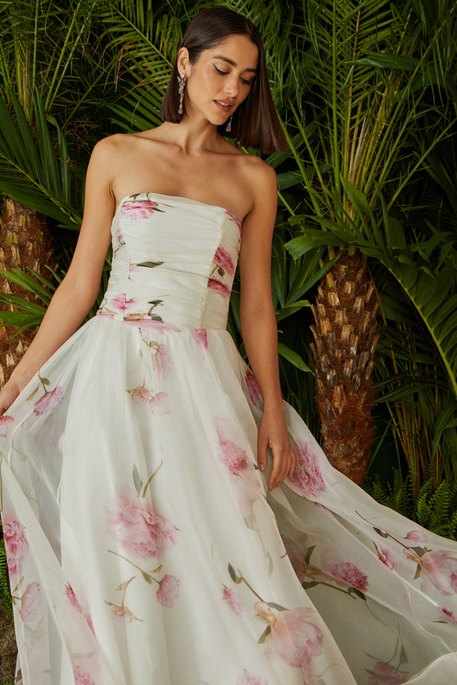VESTIDO LONGO ESTAMPA PEONIA COLEÇÃO VERÃO 24