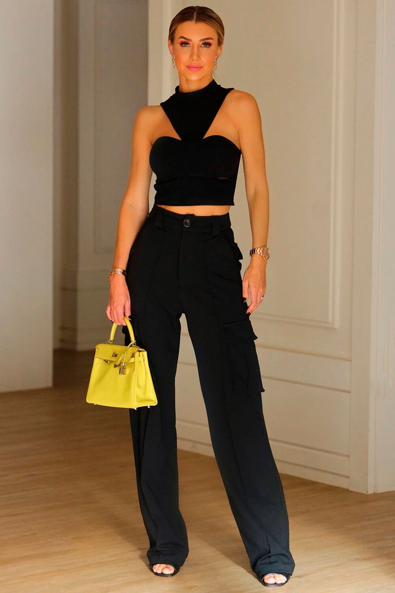 CALÇA PANTALONA DE MALHA COM BOLSO E FRISOS COLEÇÃO VERÃO 24