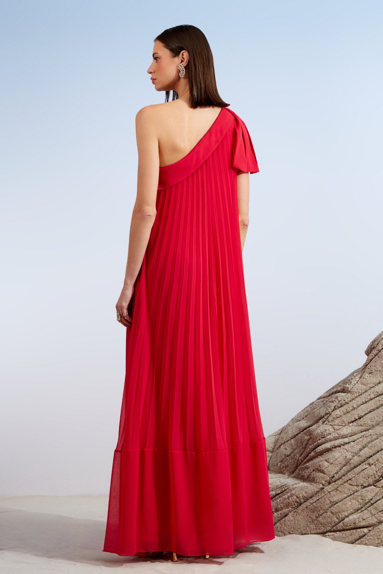 VESTIDO LONGO PLISSADO OMBRO SO COLEÇÃO ALTO VERÃO 26