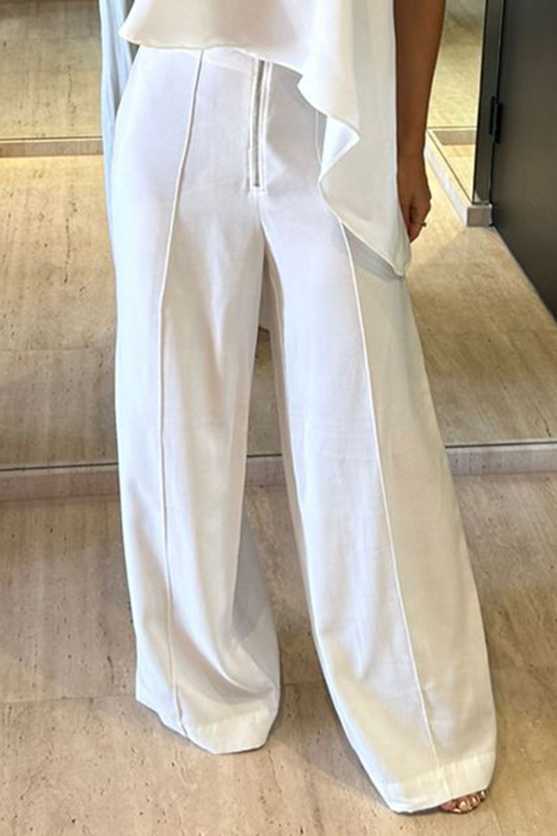 CONJUNTO DE BLUSA BABADO ASSIMETRICO E CALÇA RETA COM FRISO COLEÇÃO VERÃO 24