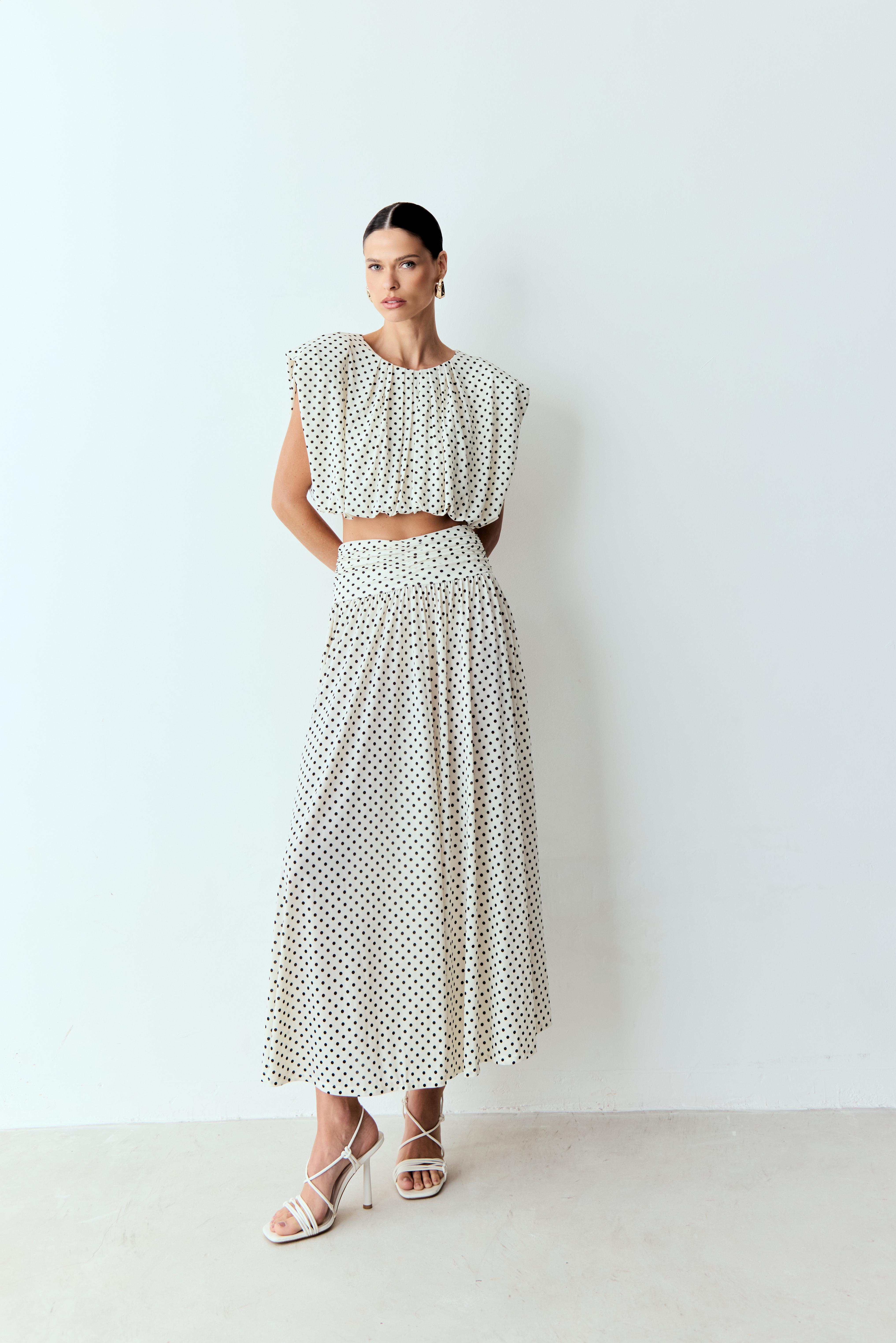 SAIA MIDI AMPLA COM CÓS LARGO E FRANZIDO COLEÇÃO VERÃO 26