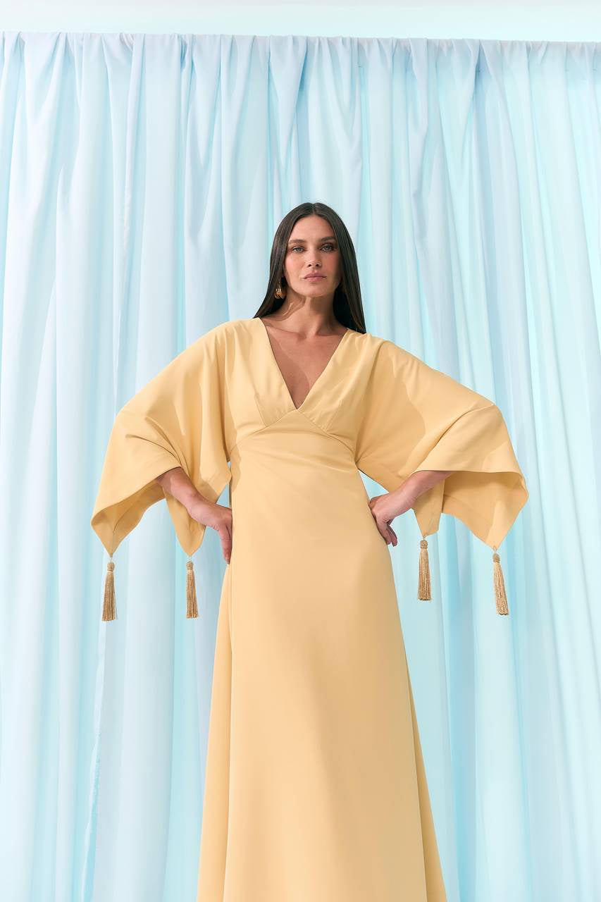 VESTIDO LONGUETE MANGA FARTA TENCEL COLEÇÃO VERÃO 26