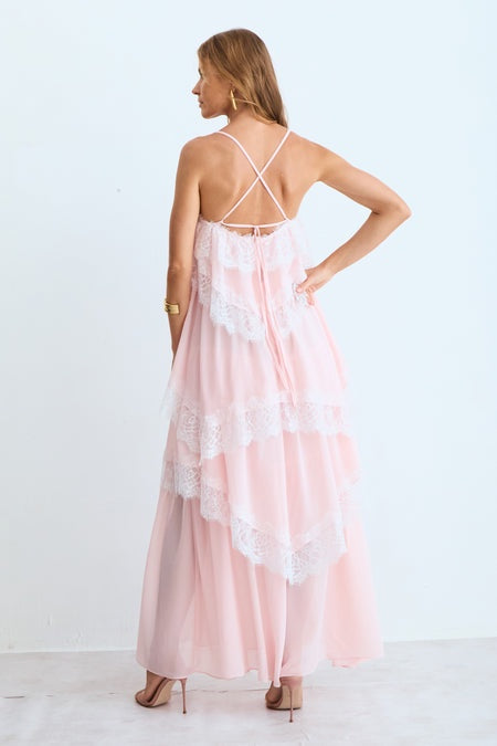VESTIDO MIDI BABADOS COM DETALHE RENDA BARRA COLEÇÃO INVERNO 26