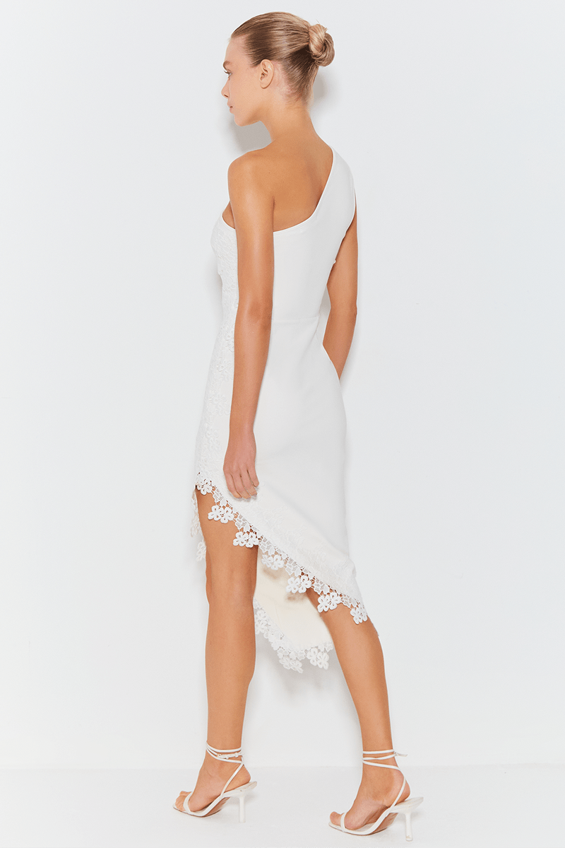 VESTIDO MIDI UM OMBRO SÓ COM RENDA COLEÇÃO VERÃO 24