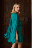 VESTIDO CURTO SEDA BABADOS COLEÇÃO INVERNO 26