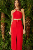 CONJUNTO DE SAIA MIDI FENDA E BLUSA FRENTE UNICA TIRAS COLEÇÃO VERÃO 24