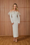 VESTIDO MIDI ANTONELLA BABADO DECOTE COLEÇÃO INVERNO 25
