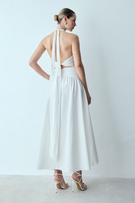 VESTIDO MIDI AMARRAÇÃO COSTAS E PERCOÇO COLEÇÃO VERÃO 26