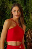 CONJUNTO DE SAIA MIDI FENDA E BLUSA FRENTE UNICA TIRAS COLEÇÃO VERÃO 24