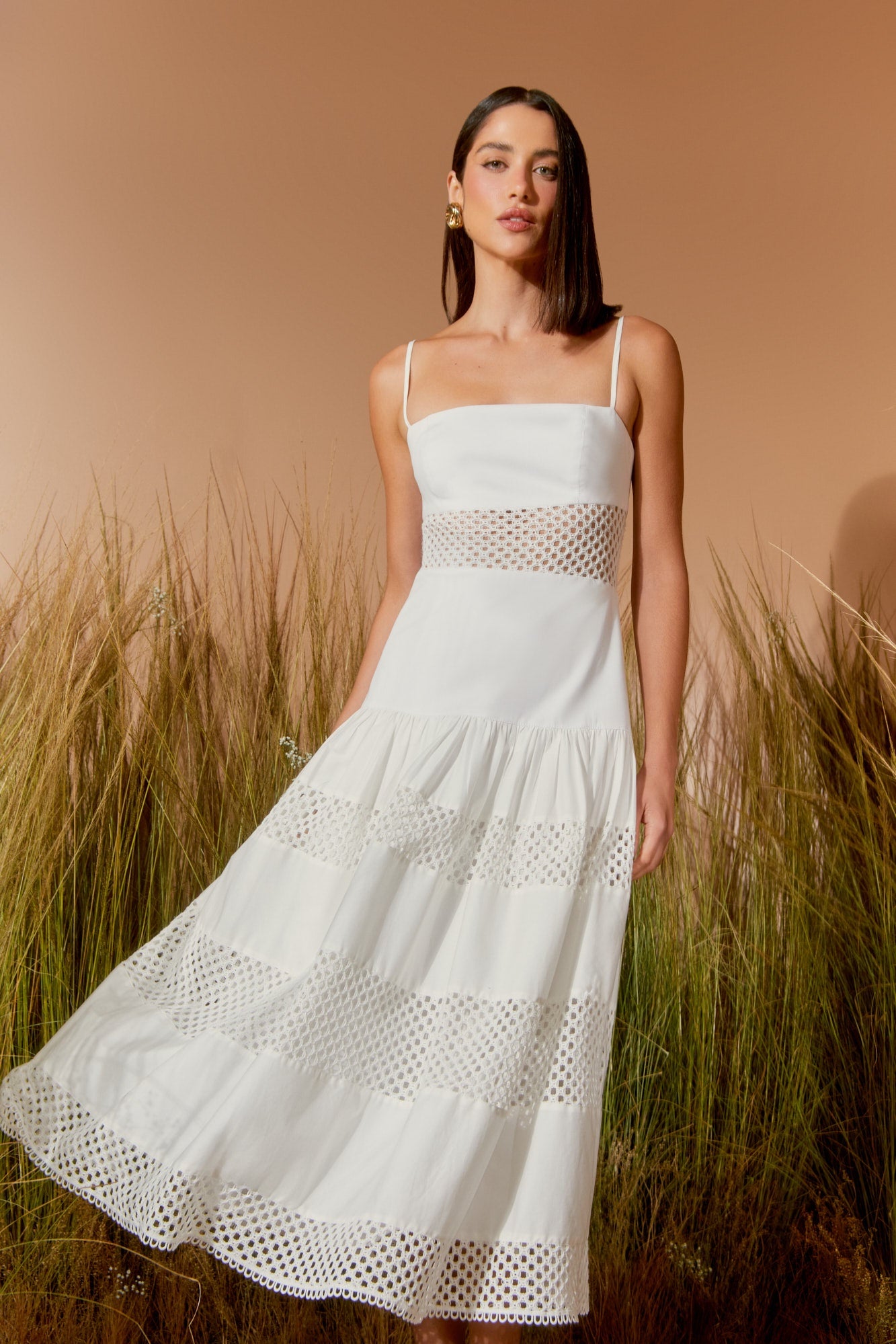 VESTIDO MIDI TELA MIX COLEÇÃO VERÃO 26